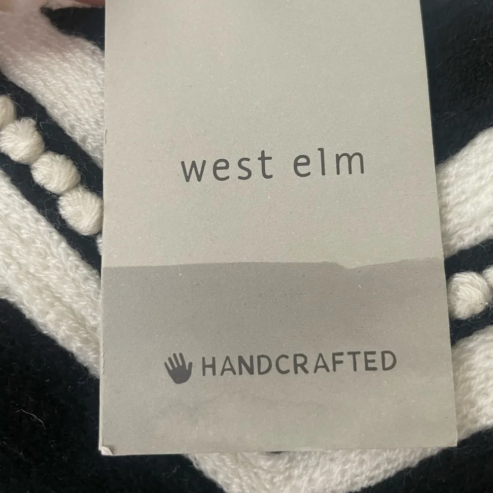 West Elm Gray Embroidered Accent Textured Throw Pillow 12” X 21” Modern White